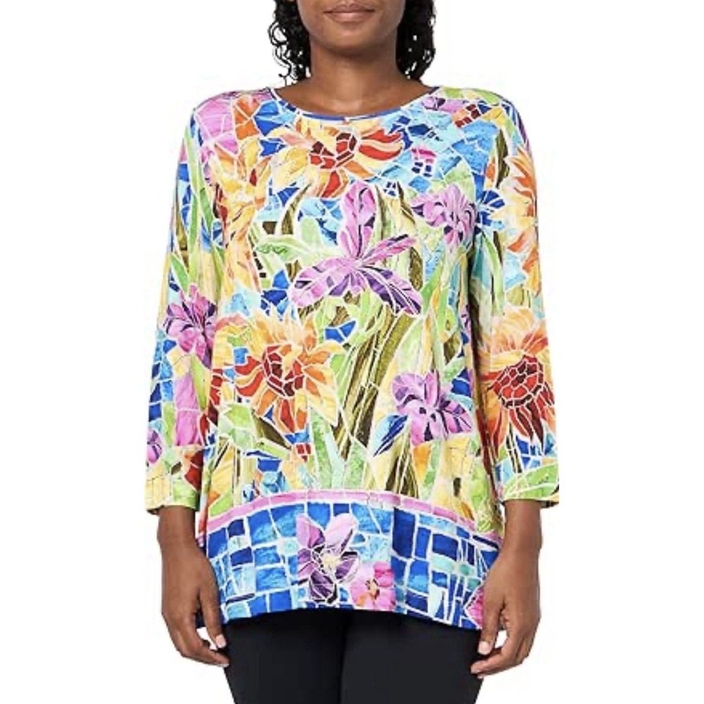 Ali Miles brand floral stained glass print tunic top Size 3X Blouse